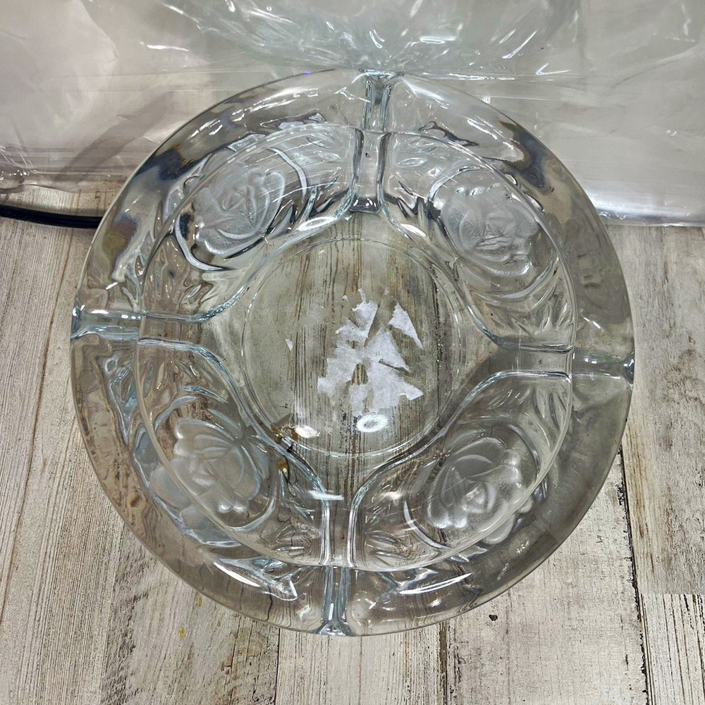 Clear Pressed Glass Round Ashtray w/ 4 Cigarette Rests, Decorative